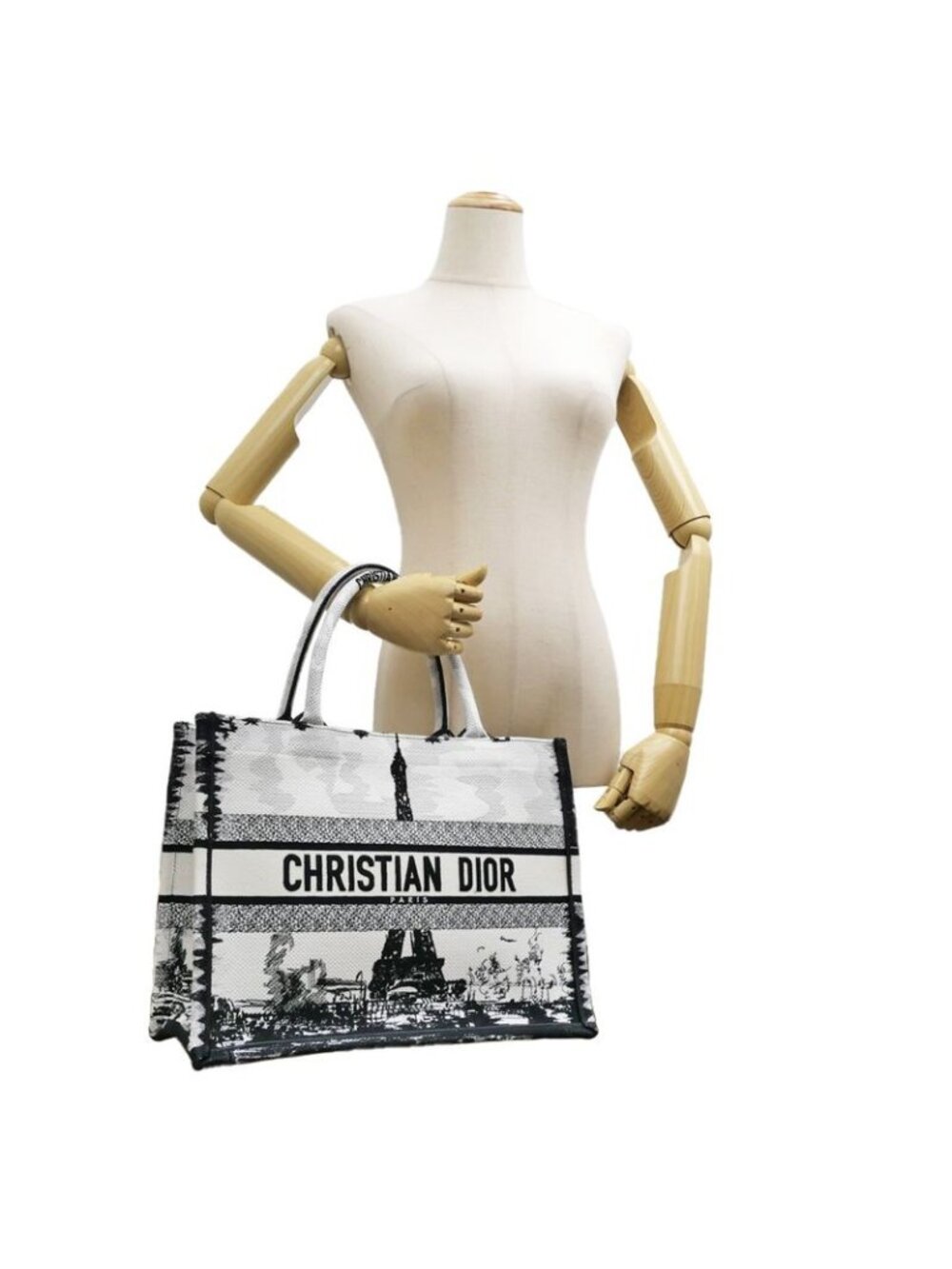 Christian Dior Book Tote Eiffel Tower Monotone Black And White Handbag - Picture 9 of 10